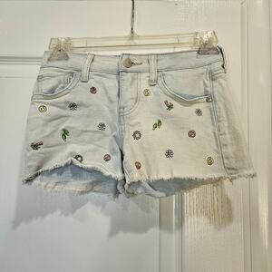 Art Class Girl's Medium (8) Light Blue Embroidered Denim Shorts